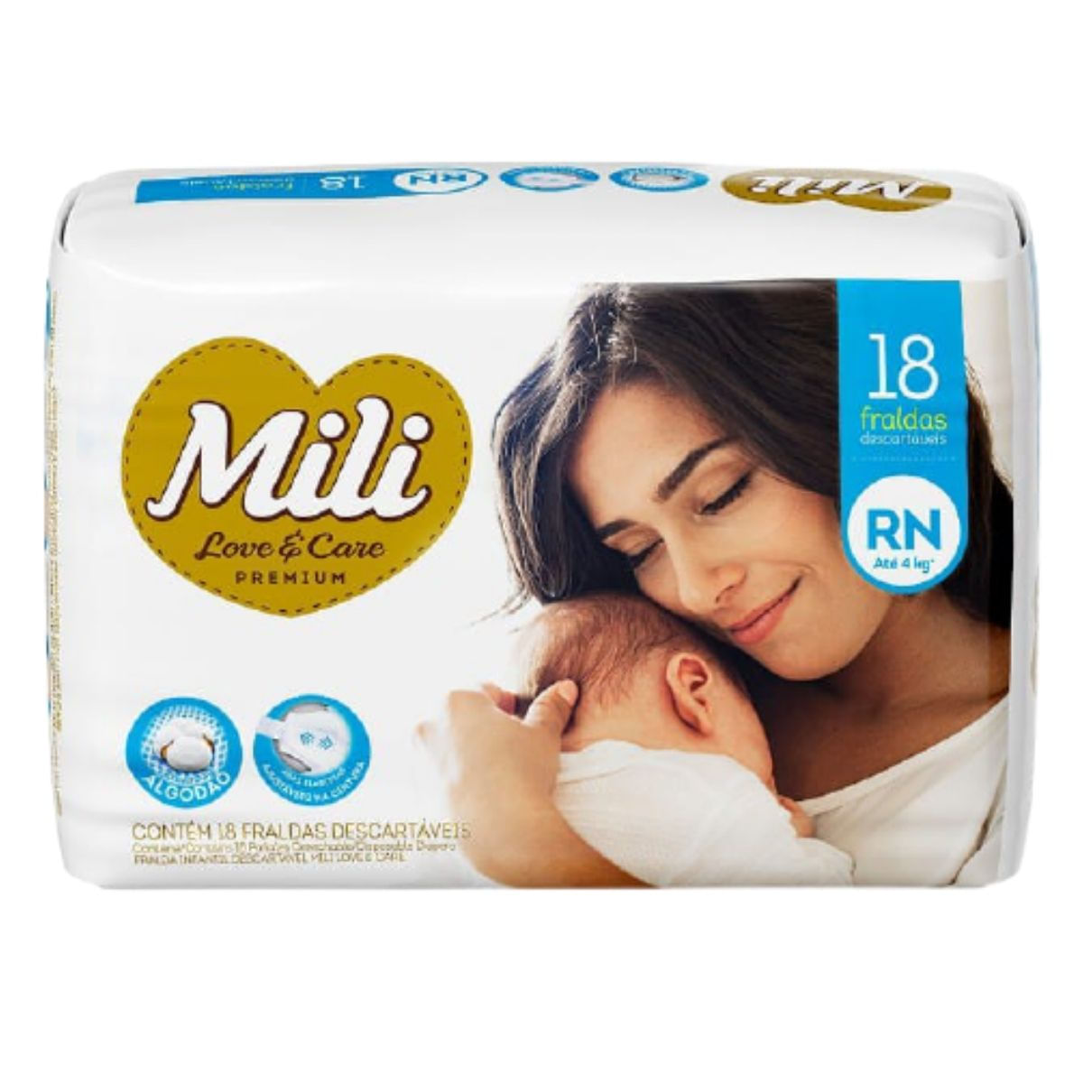 Fralda Descartável MILI Love & Care RN   18 fraldas Premium