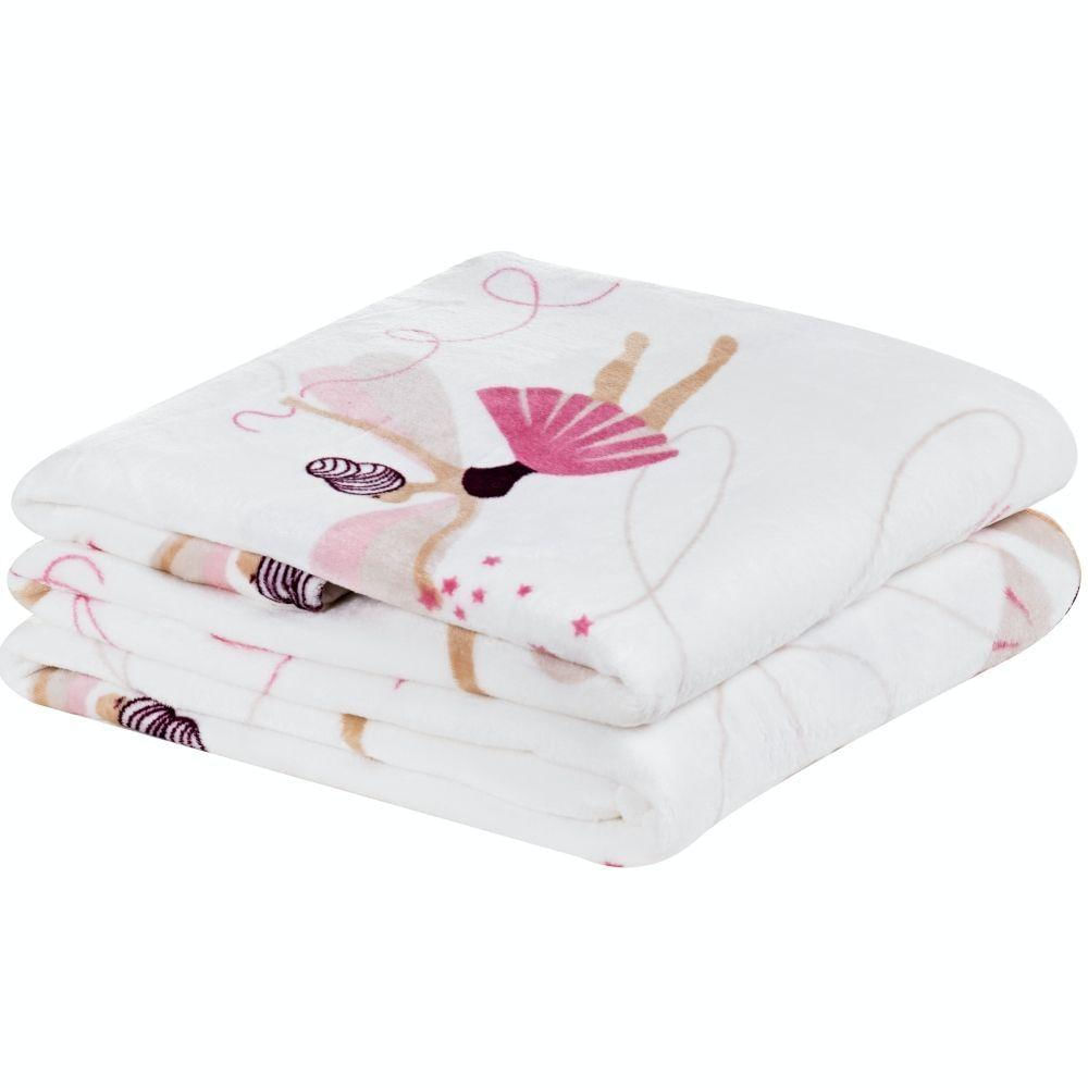 Manta Solteiro Infantil Bouti Kids Flannel Microfibra 1 Peça Bailarina