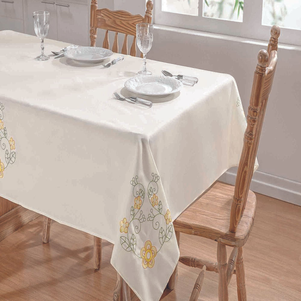 Toalha de Mesa Quadrada Dália Palha e Amarelo Guga Tapetes