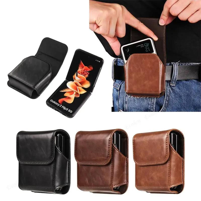 Bolsa para Telefone Flip de Couro Genuíno Universal para Moto Razr 40 Ultra e Samsung Z Flip 5 4