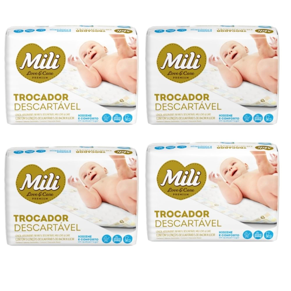 TROCADOR  Descartável (Lençol Absorvente) MILI Love &amp; Care   4 Pacotes com 5 unidades