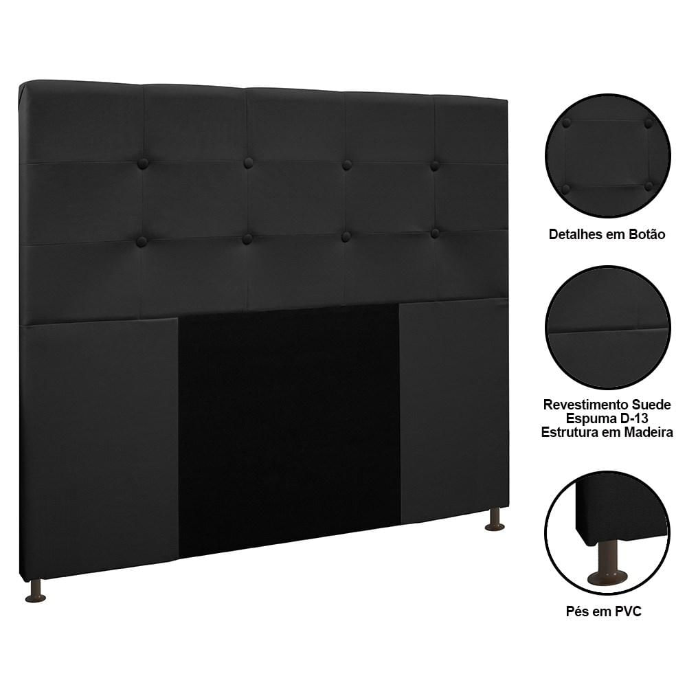 Cabeceira Cama Box Casal 140cm Safira Suede I02 Preto - Mpozenato