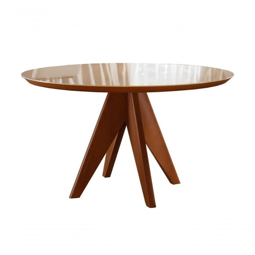 Mesa De Jantar Redonda Madeira Maciça Com Vidro 1,30m Ametista