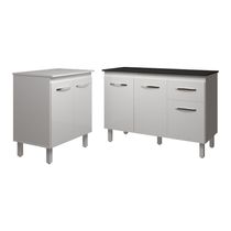 Balcão Para Microondas Ou Forno Branco E Armário Aline 118 Cm Cozinha Gabinete Branco Com Tampo Tampão Preto