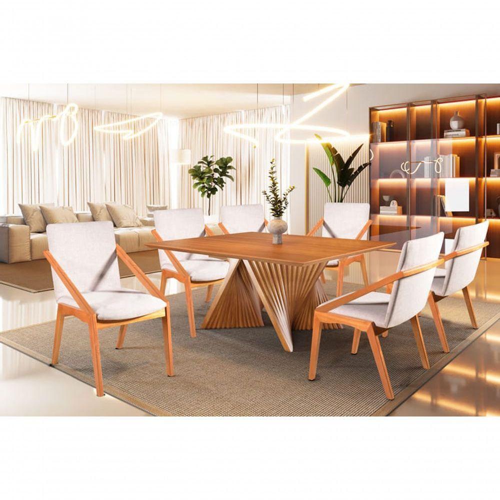Sala De Jantar Quadrada Madeira Maciça 6 Cadeiras 1,40x1,40m Topázio - Harmonia Salas