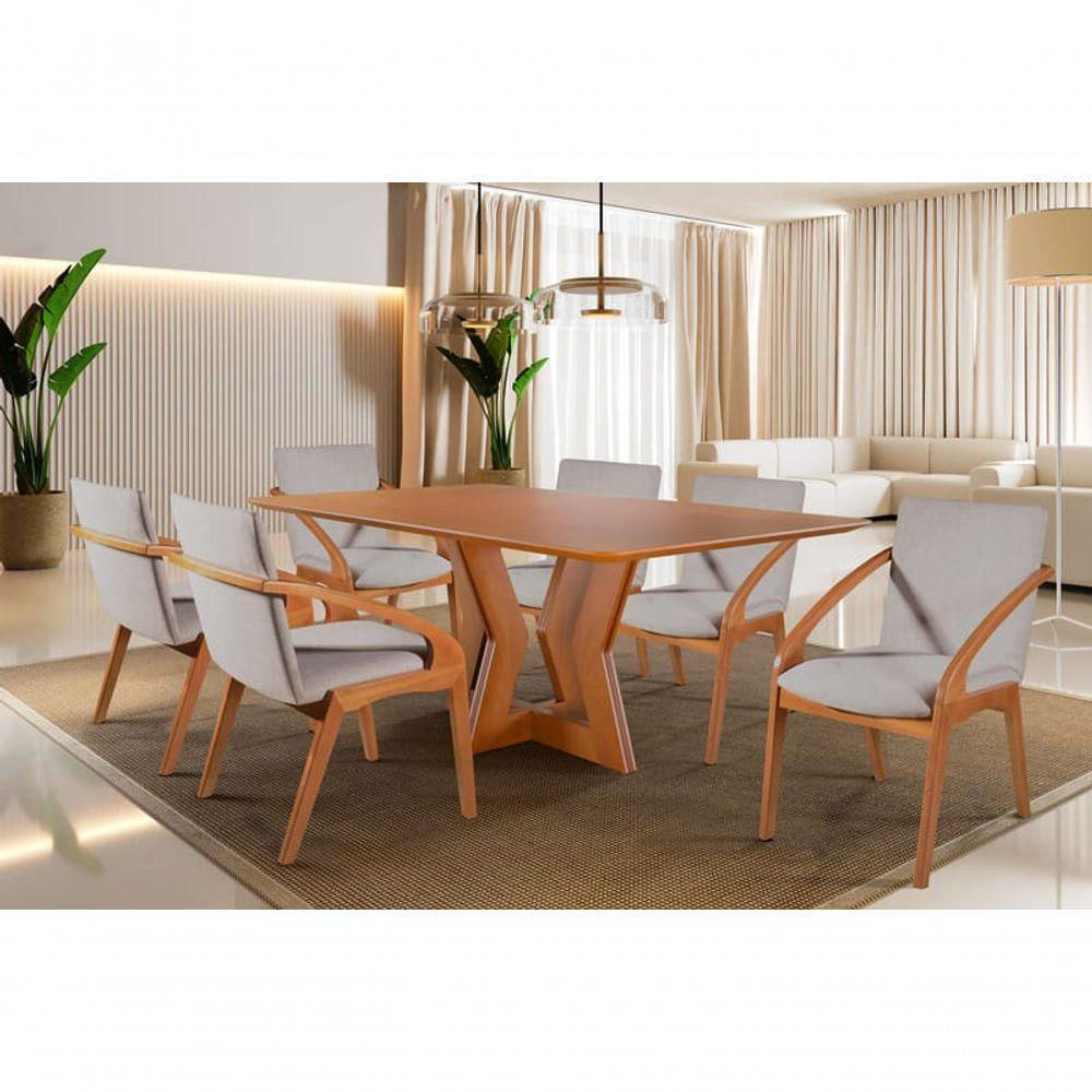 Sala De Jantar Moderna Laminada 6 Cadeiras 1,60x0,90m Jade - Harmonia Salas