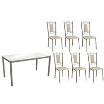 Sala De Jantar Reno Vidro 150cm 4 Cadeiras Florença Bege
