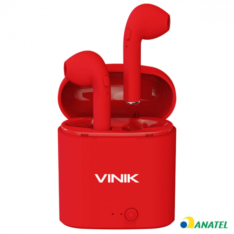 Fone de Ouvido Vinik Bluetooth Easy W1 TWS Vermelho + Estojo Carregador