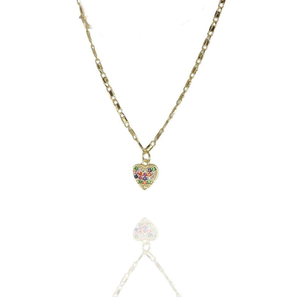 Pulseira Com Coração De Zircônias Coloridas Folheado A Ouro 18k [f027]