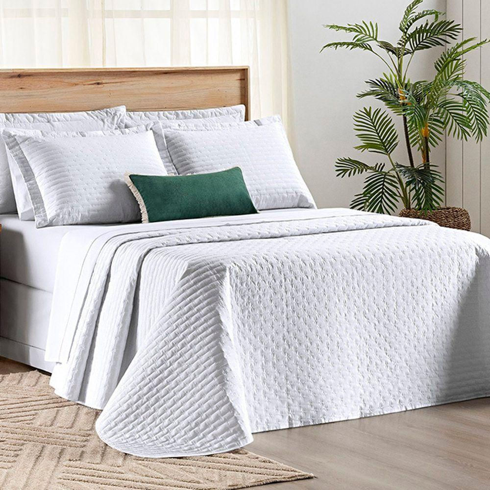 Cobre Leito Casal Padrão Verity 200 Fios Bordado 3 Peças Branco