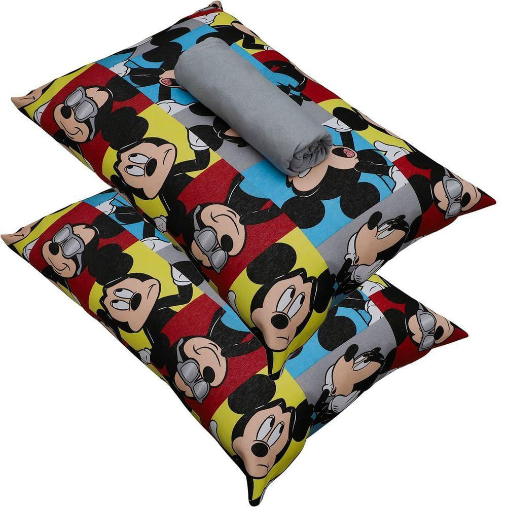 Jogo De Cama Portallar Casal Malha 100% Algodão Disney Mickey Glasses 3 Peças Cinza