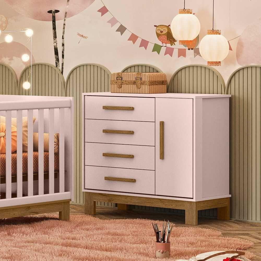 Comoda Sapateira 1 Porta 4 Gavetas Que Encanto Slim Rosa Acetinado