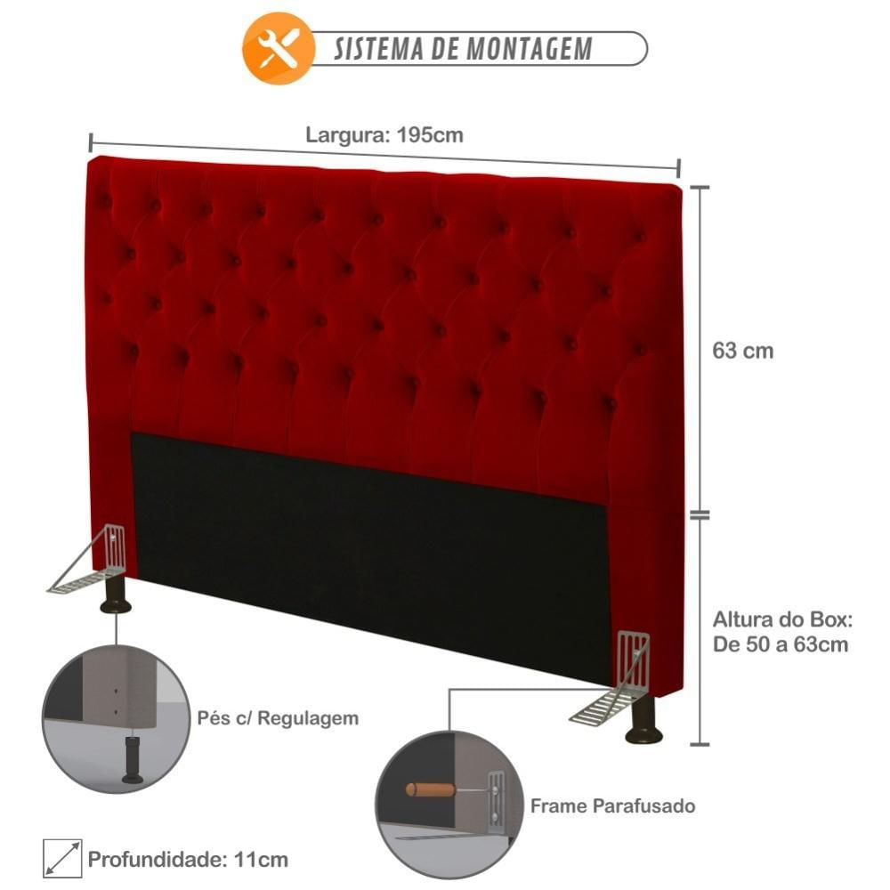 Cabeceira Cama Box Casal King 195cm Cristal Veludo Vermelho - JS Móveis