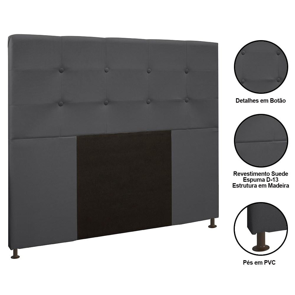 Cabeceira Cama Box Casal 140cm Safira Suede I02 Cinza - Mpozenato