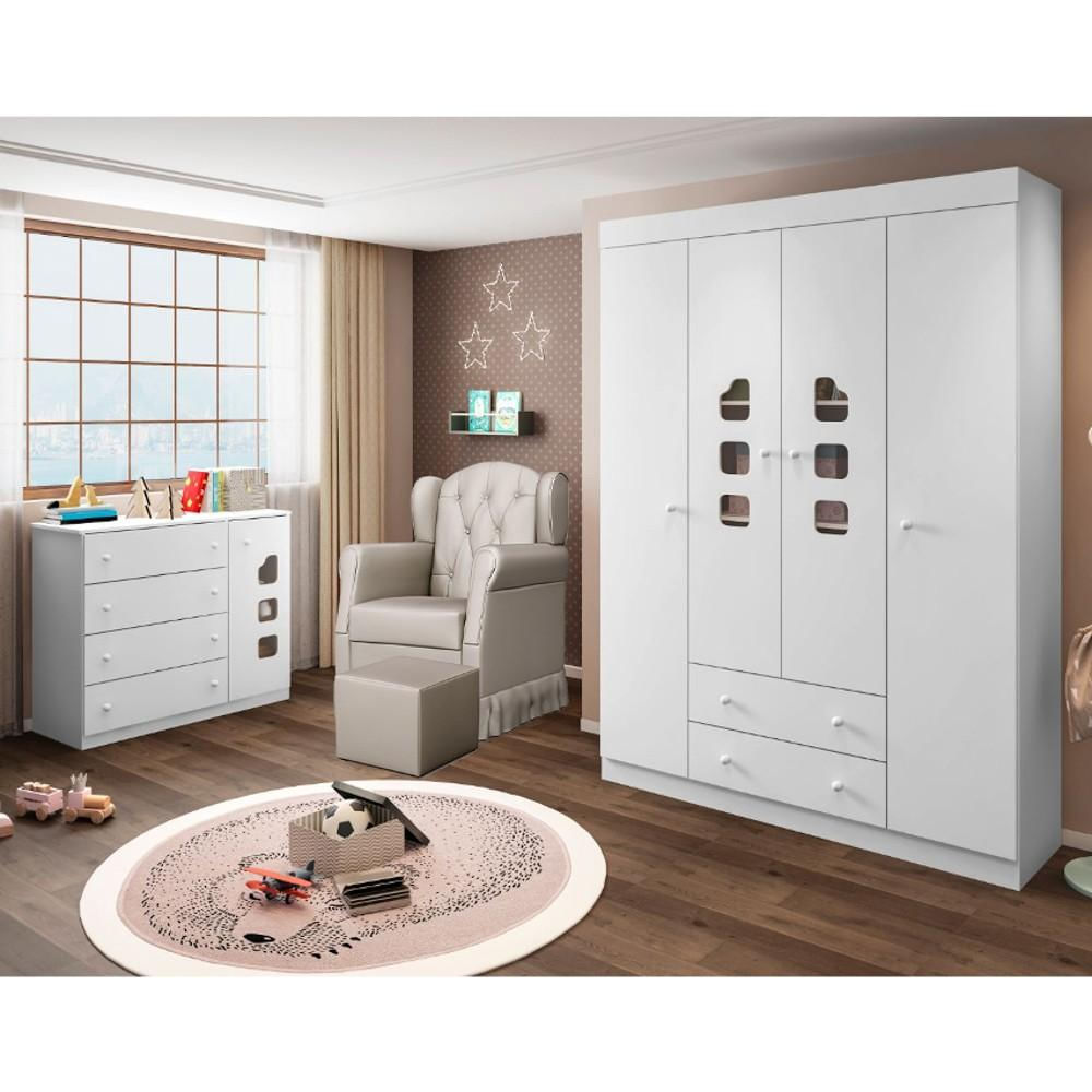 Quarto Infantil 3 Peças Poltrona Amamentação Cecilia Sintético Bege/Branco - Phoenix