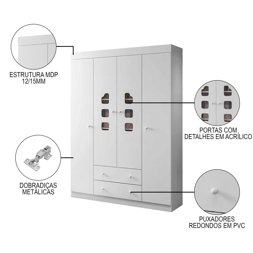 Quarto Infantil 3 Peças Poltrona Amamentação Cecilia Sintético Bege/Branco - Phoenix