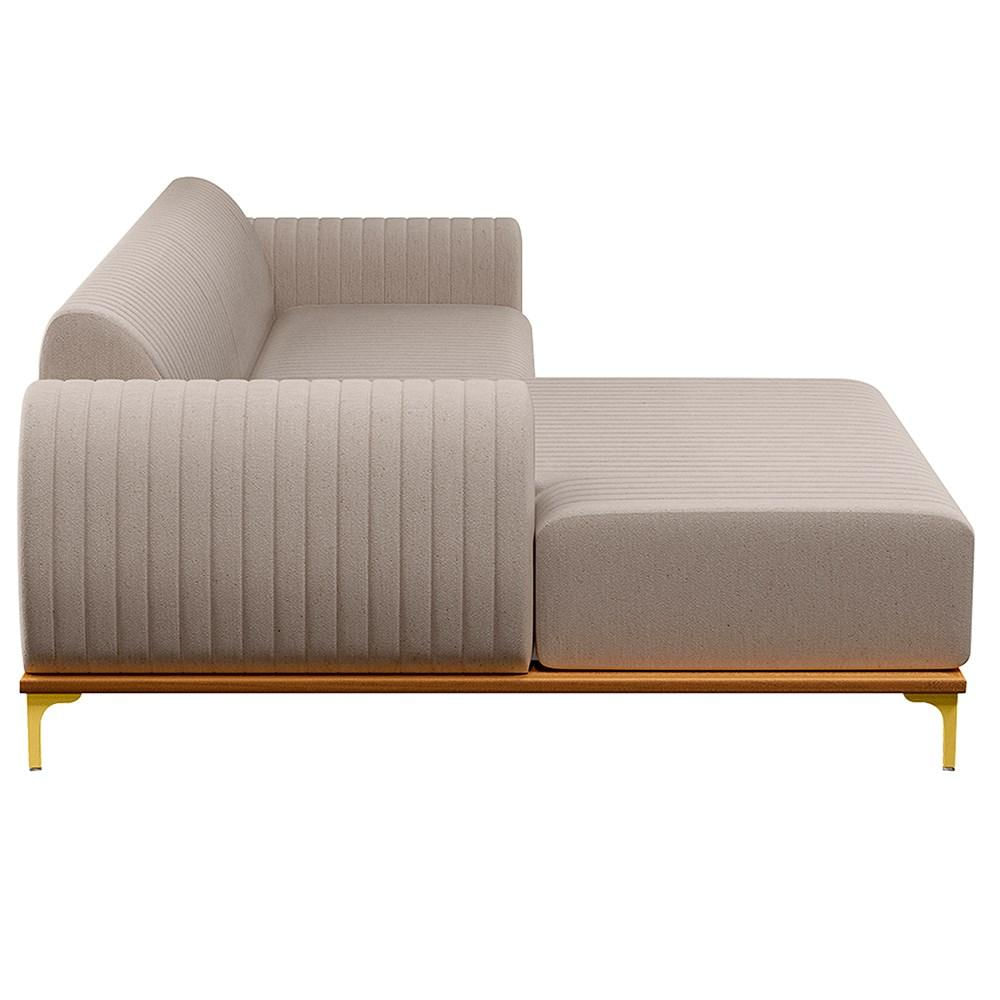 Sofá 245cm 4 Lugares com Chaise Esquerdo Pés Gold Molino C-107 Linho Bege - Domi