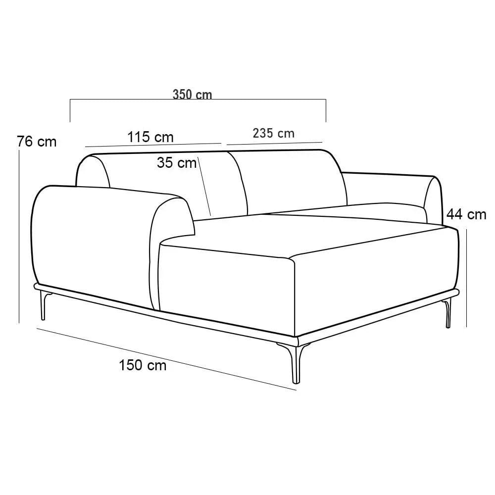 Sofá 350cm 6 Lugares com Chaise Esquerdo Pés Gold Molino C-278 Veludo Marsala - Domi