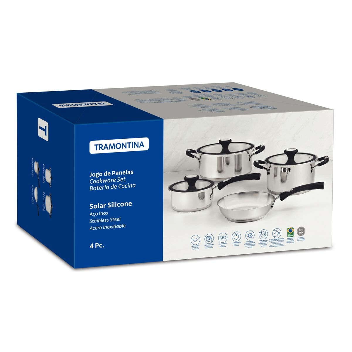 Jogo de Panelas Tramontina Solar Silicone em Aço Inox com Fundo Triplo 4 Peças