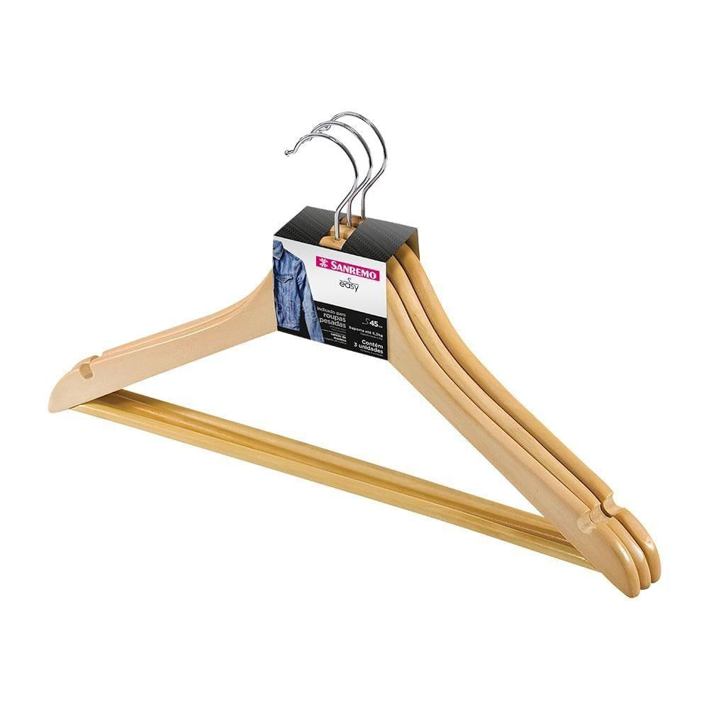 Cabide De Madeira Adulto Natural 45cm Sanremo 3 Unidades