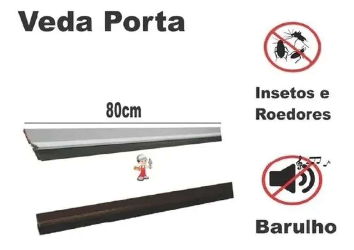 Veda Porta C/ Adesivo 3m 80cm Rodo Silicone Branco