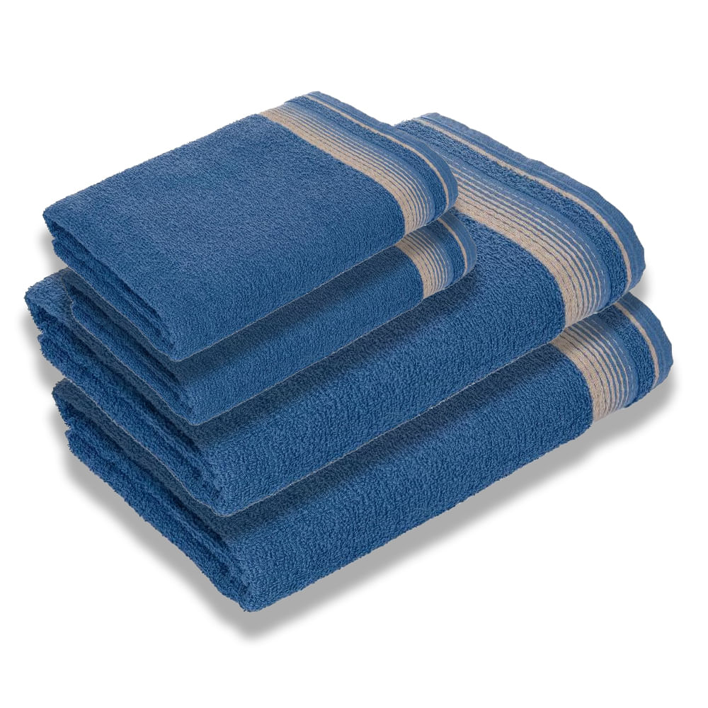 Kit 4 Toalhas Luxury Soft Beka 360 g/m² 2 Banho + 2 Rosto Luxo Azul