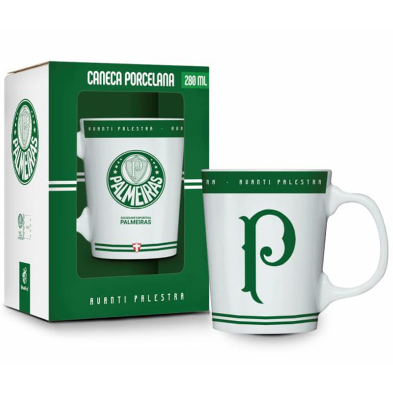 Caneca Porcelana Premium BrasFoot Palmeiras 280ML Licenciada Branco