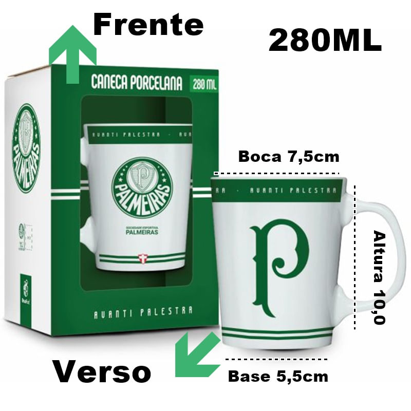 Caneca Porcelana Premium BrasFoot Palmeiras 280ML Licenciada Branco