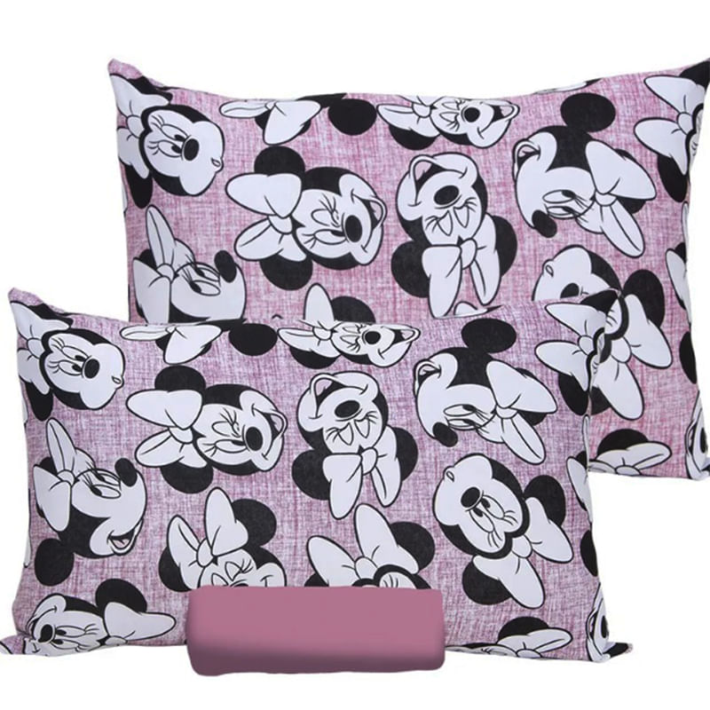 Jogo de Cama Portallar Casal Malha Mista Disney Minnie Tex 3 Pçs Rose