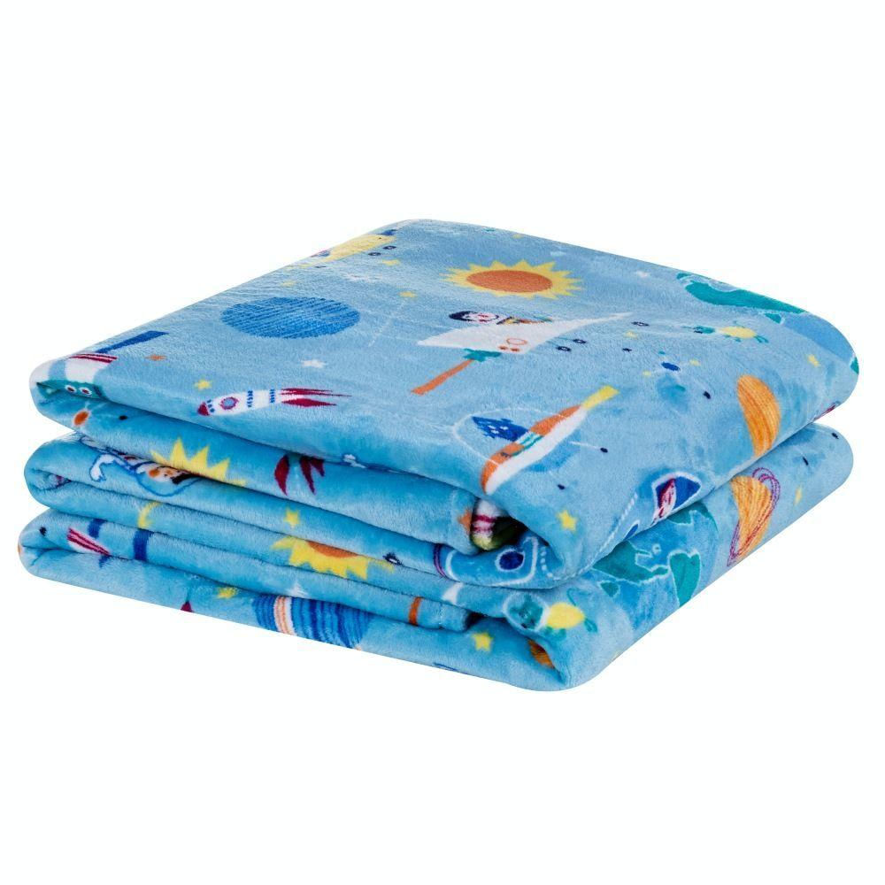 Manta Solteiro Infantil Bouti Kids Flannel Microfibra 1 Peça Astronauta