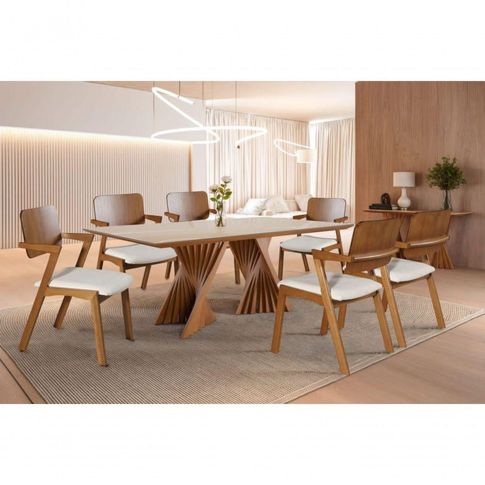 Sala De Jantar Moderna Madeira Maciça 6 Cadeiras 2,0x1,0m - Diamante - Harmonia Salas