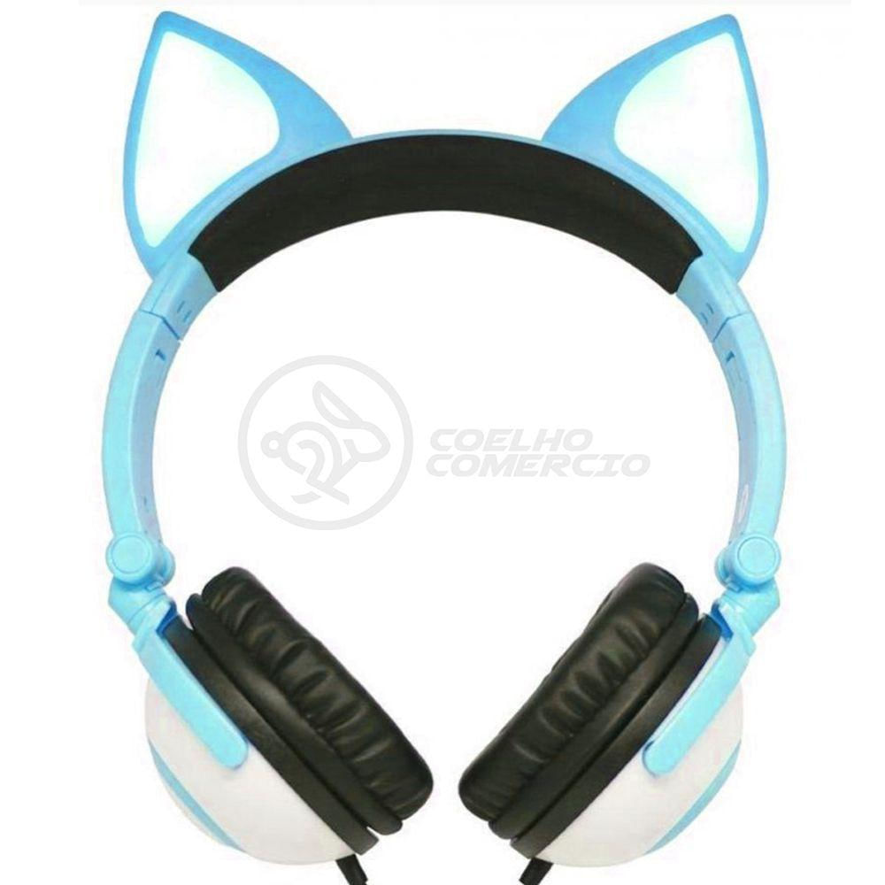 Fone De Ouvido Gatinho Fox Fio C/ Led Infantil Azul