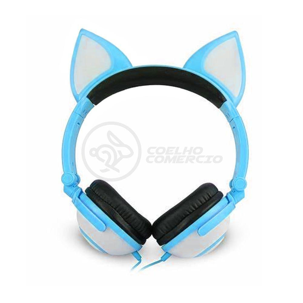 Fone De Ouvido Gatinho Fox Fio C/ Led Infantil Azul