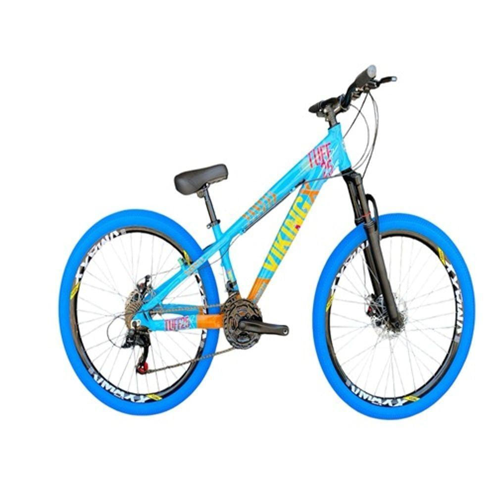 Bicicleta Viking Aro 26 Azul Laranja Câmbios Shimanos Com Pneu Azul