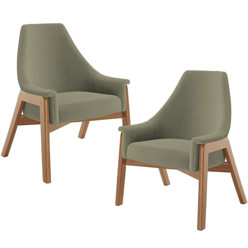 Kit 02 Poltronas Decorativa Para Sala de Estar Sakura L02 Bouclê Oliva - Lyam Decor