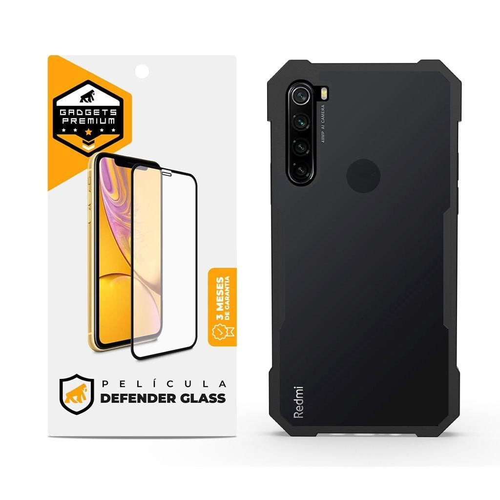 Kit Capa Dual Shock x e Pelicula Defender Glass para Xiaomi Redmi Note 8 - Gshield