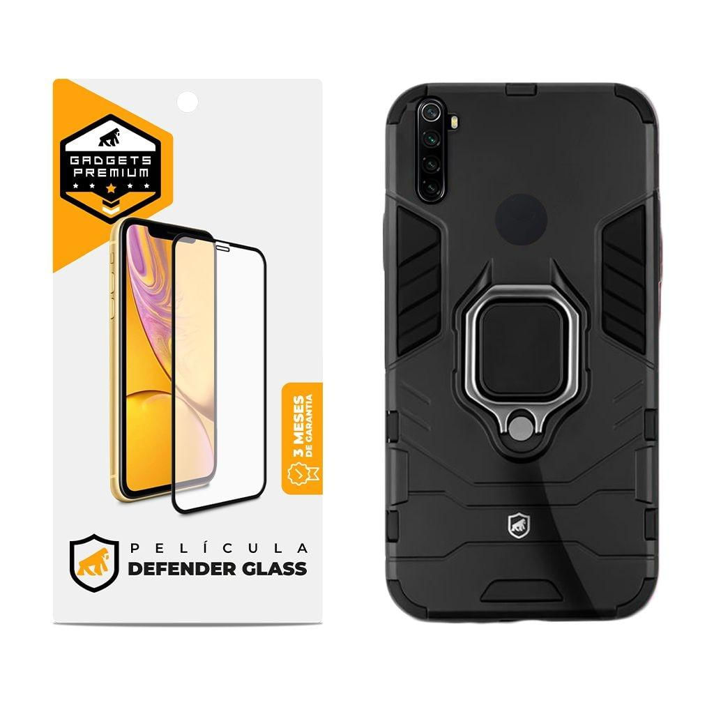 Kit Capa Defender Black e Pelicula Defender Glass para Xiaomi Redmi Note 8 - Gshield