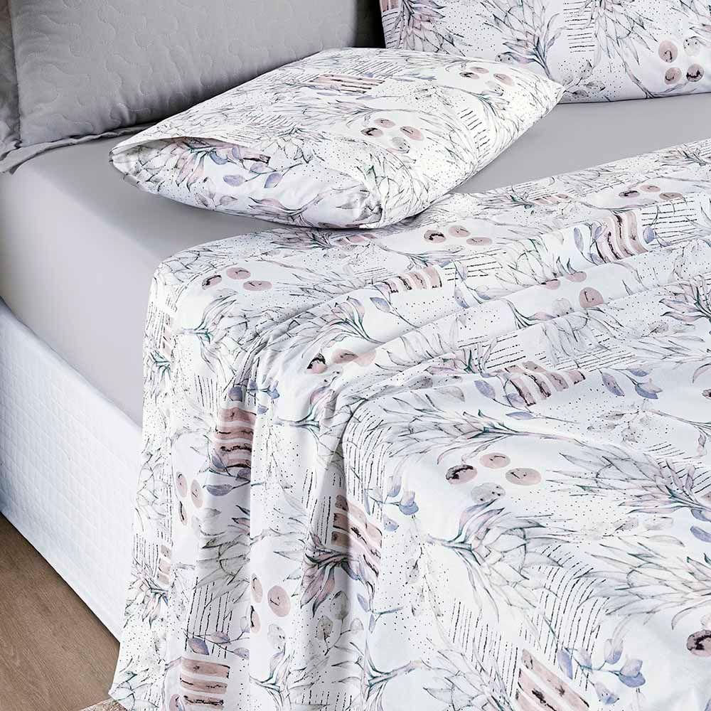 Jogo De Cama Lençol Maggy King 4 Peças Percale 200 Fios Estampado Protea Floral Cinza 80% Algodão - 20% Poliéster