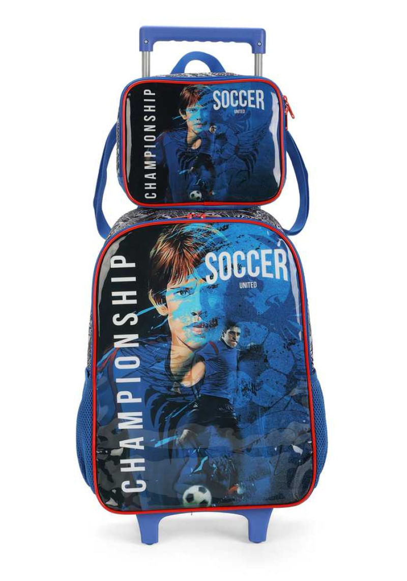 Kit Mochila de Rodinha Escolar de Futebol by Luxcel 39062