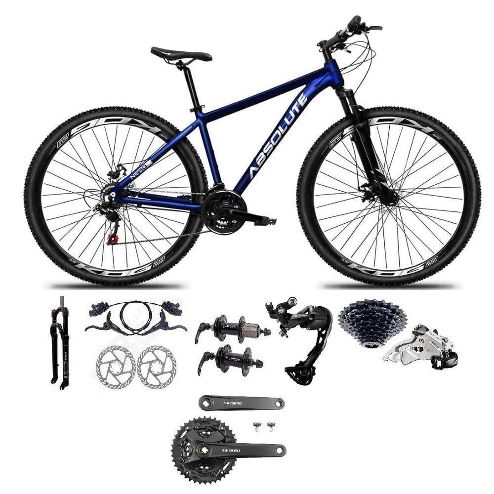 Bicicleta Aro 29 Absolute Nero 5 Câmbio Traseiro Shimano Alívio E Altus 27v Freio Hidráulico Garfo Trava Azul Tam 21