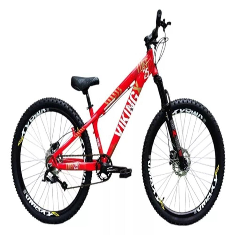 Bicicleta Vikingx Vermelho Aro 26 Single Wheeling Freio Hidráulico
