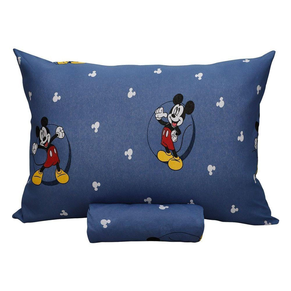Jogo De Cama Portallar Solteiro Malha Mista Estampado Disney Mickey Circle 2 Pçs Azul