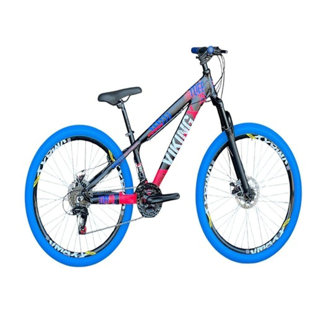 Bicicleta Vikingx Preto Rosa 26 Câmbios Shimano Roda Vmaxx 21v Pneu Azul
