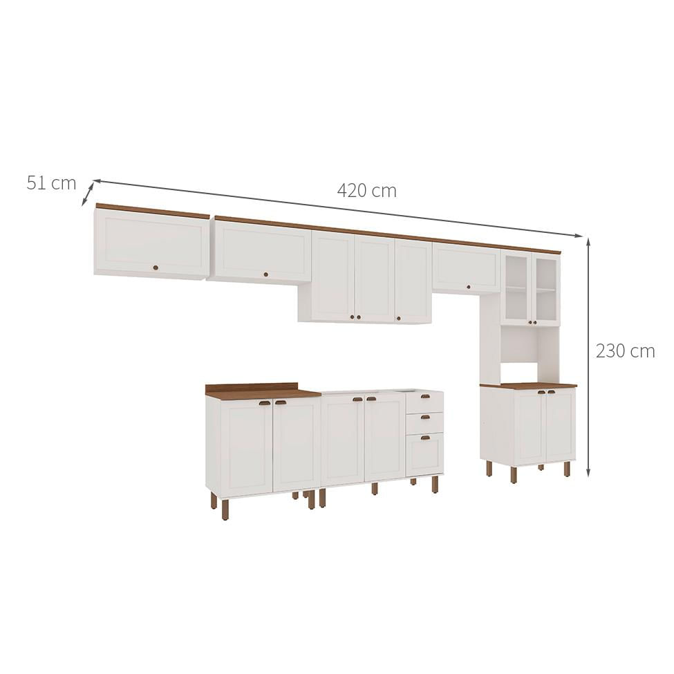Cozinha Compacta Iluminata 14 PT 3 GV Branco e Ébano