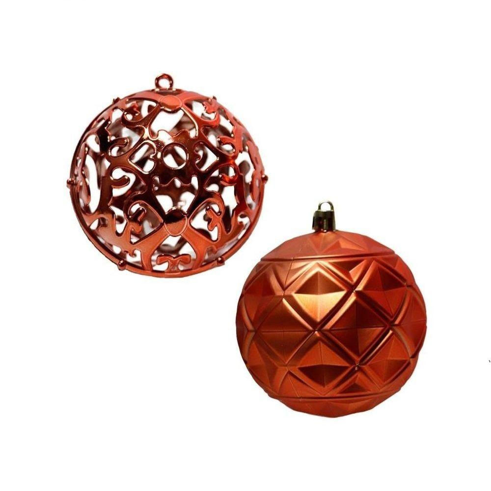 Jogo Com 06 Bolas Mista Fosca Arabesco Vazado 8cm Laranja
