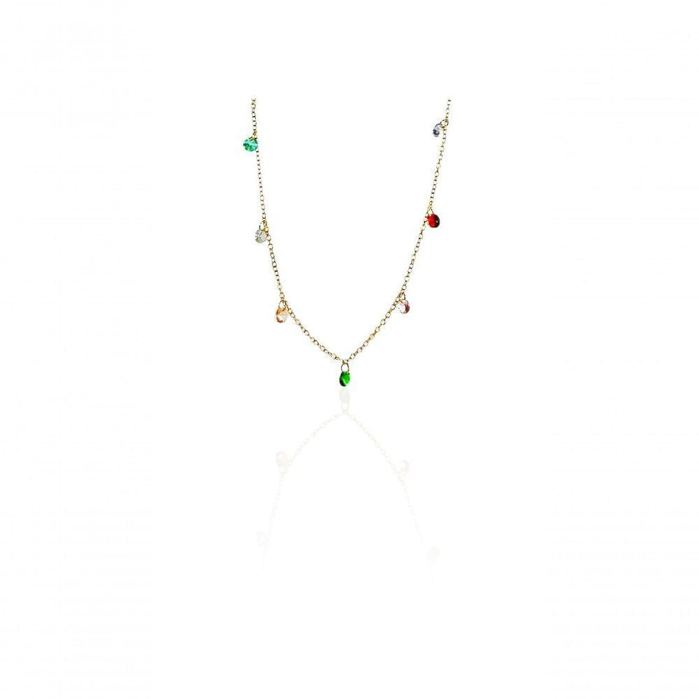 Colar Corrente Americana Com Zircônias Multicolor Banhado Em Ouro 18k