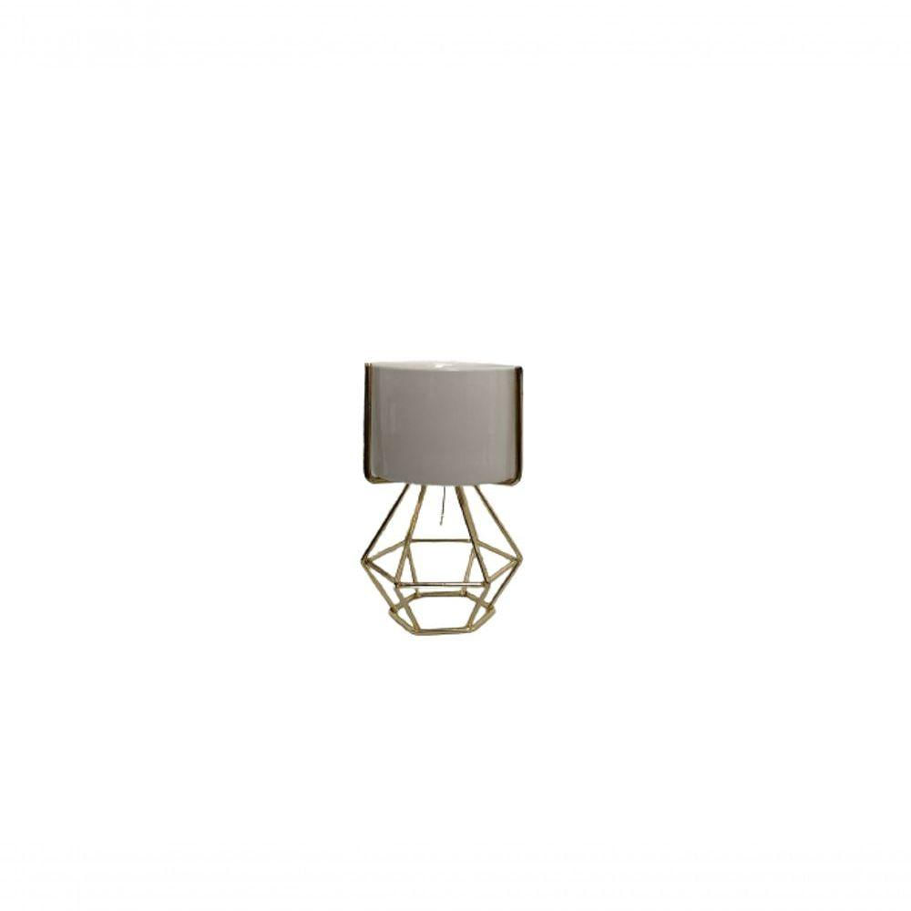 Vaso De Cerâmica Com Suporte Dourado Dva055 - Gift Home