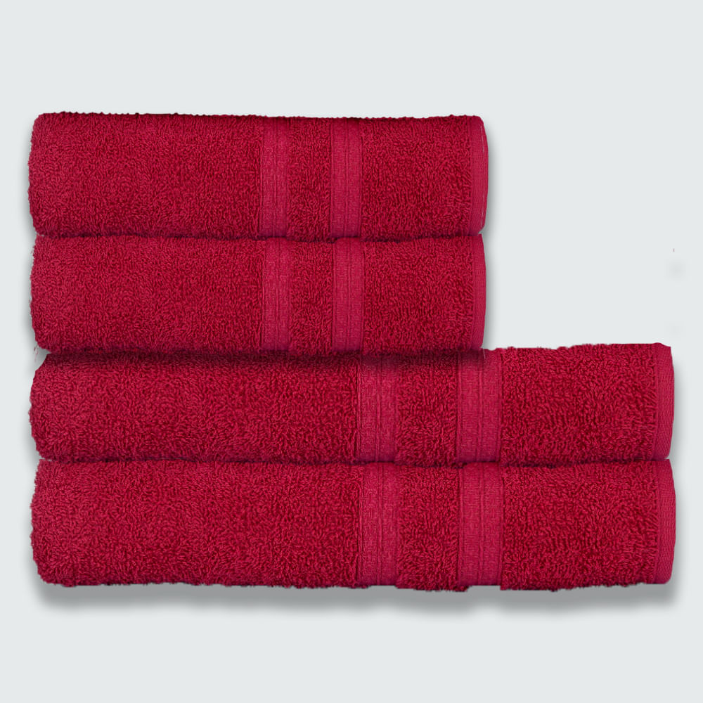 Jogo de Toalhas Itália Soft 4 Pçs - 2 Banho e 2 Rosto 430g/m² 100% Algodão Cereja