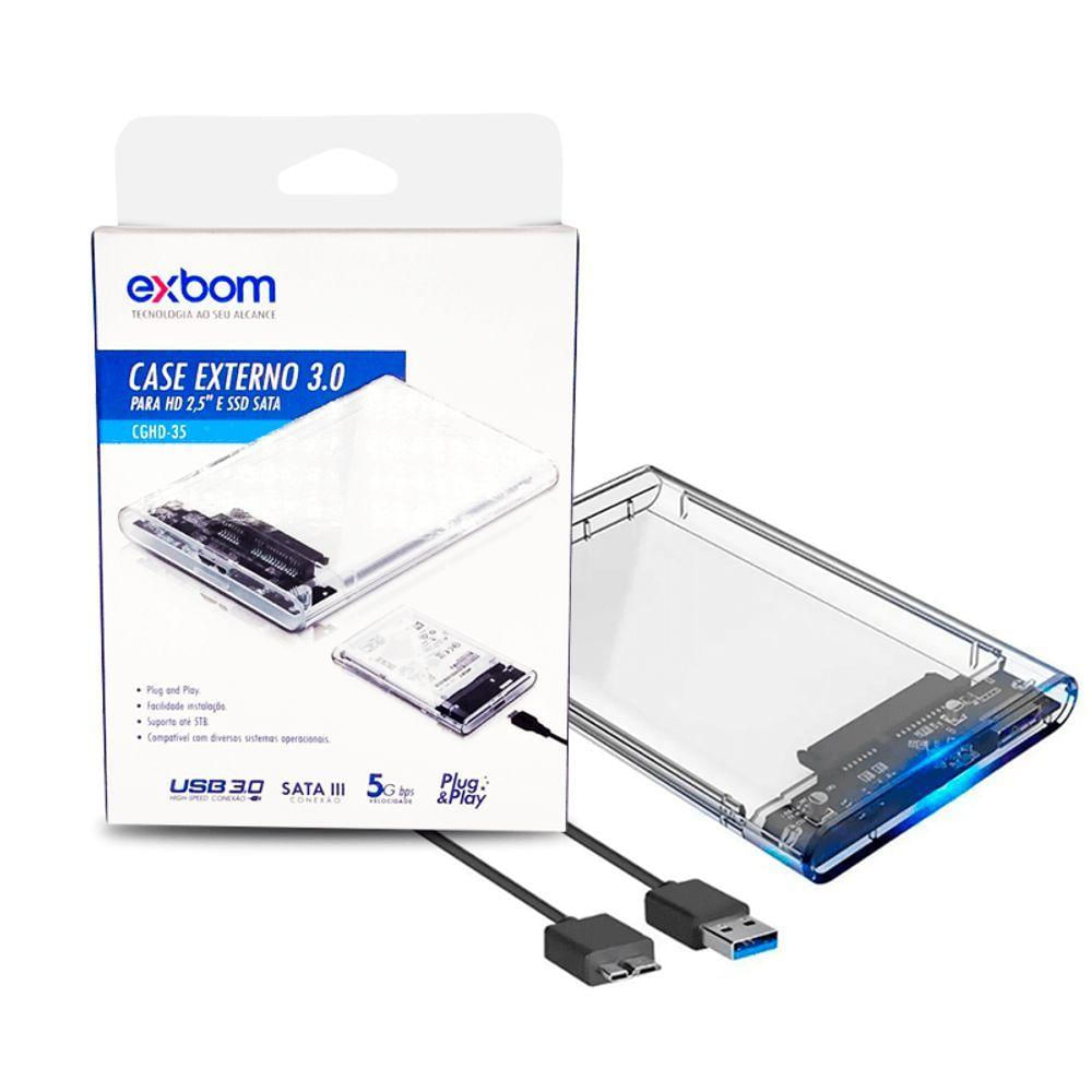 Case Transparente Hd Externo 2.5 E Sata Ssd Usb 3.0 Exbom