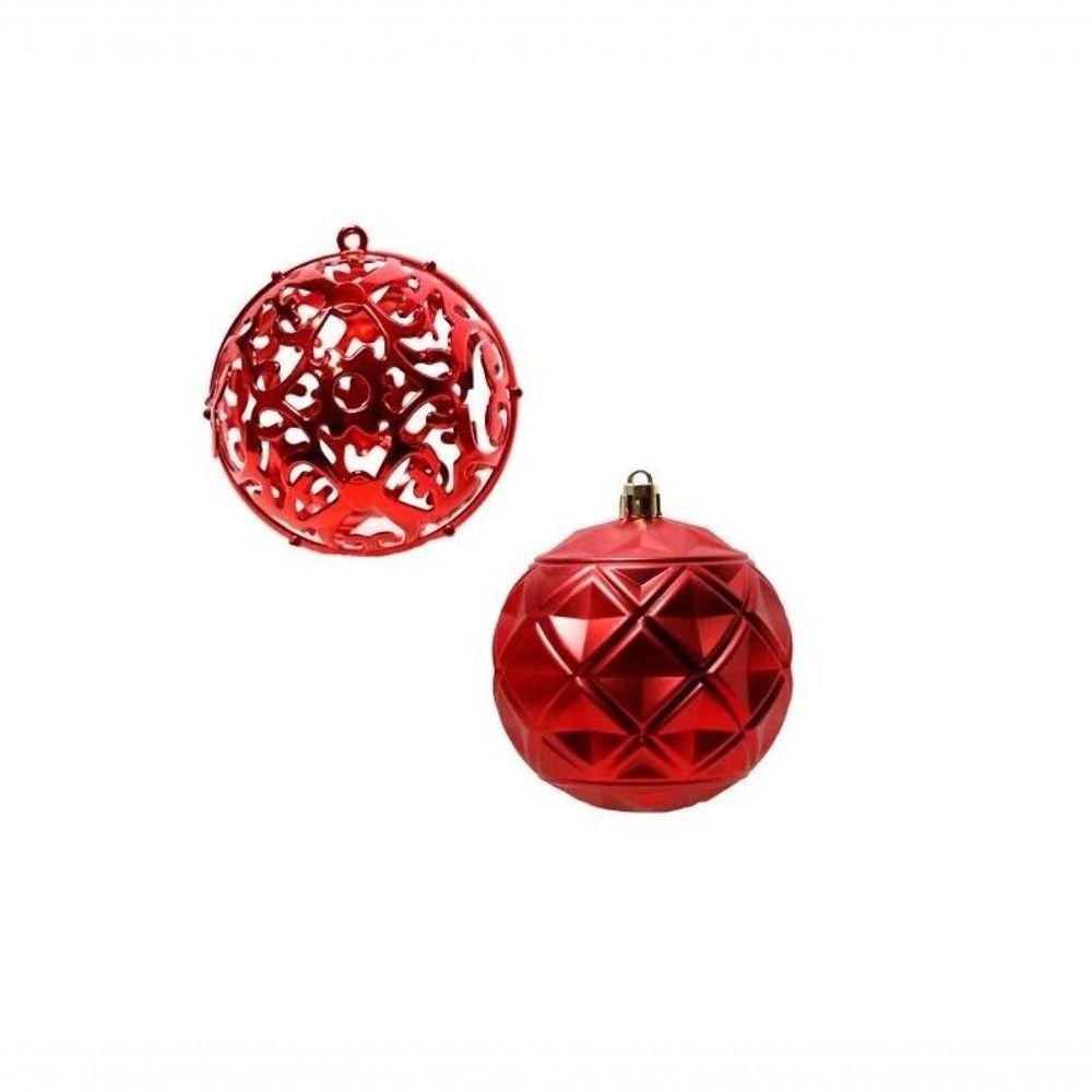 Jogo Com 06 Bolas Mista Fosca Arabesco Vazado 8cm Vermelho